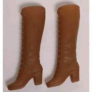 Vintage Barbie Lace Up Boots Light Brown Mod Squishy Shoes Mattel 1970's